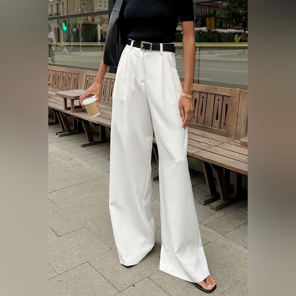 Wide leg white trousers